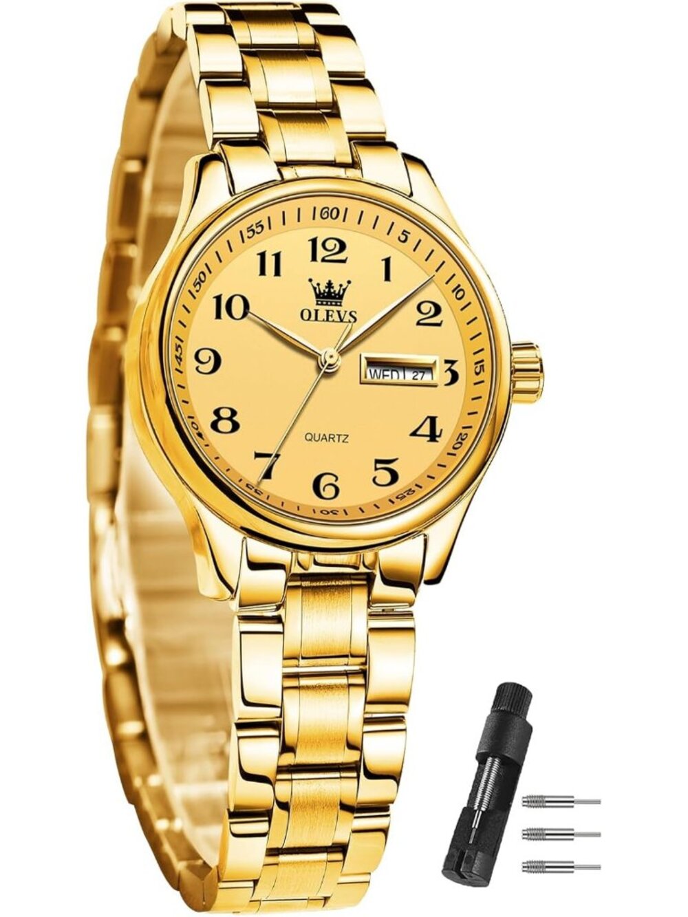 Women’s Gold Stainless Steel Watch, Elegant 3ATM Waterproof Quartz Dress Watches
